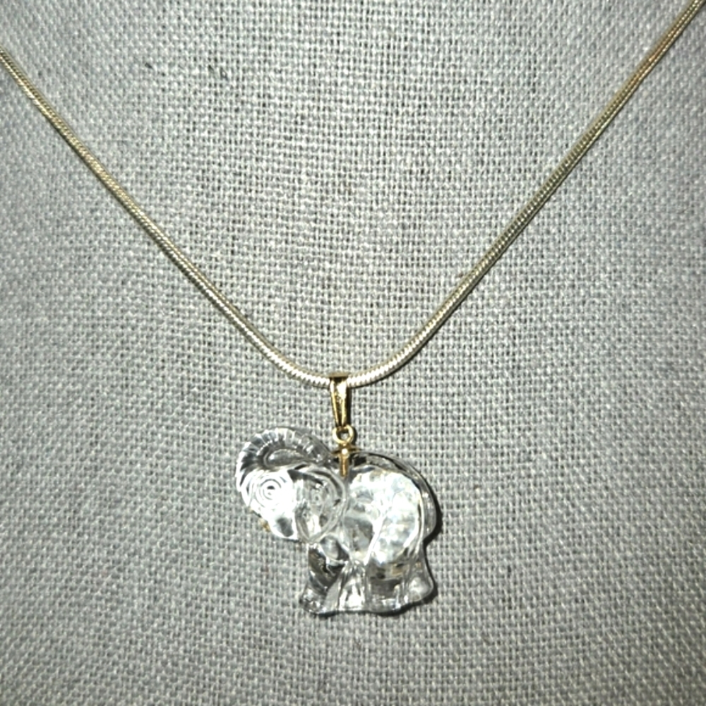 Unsigned Small Gold‎ Tone Crystal Trunk Up Elephant Pendant 3/4"X3/4"X1/4" READ